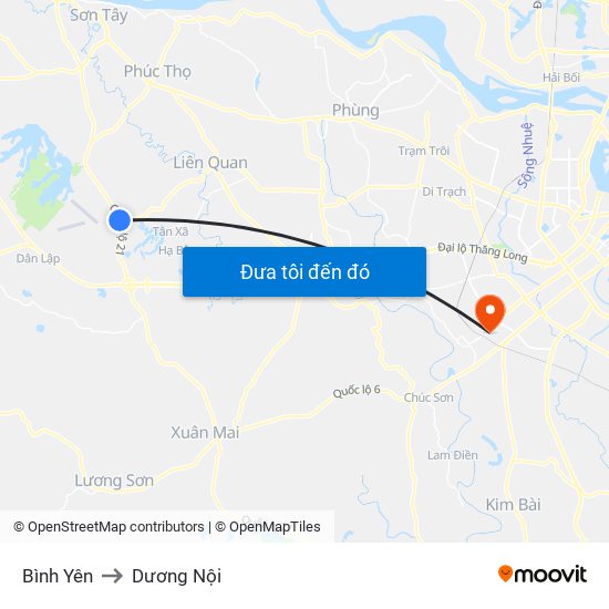 Bình Yên to Dương Nội map