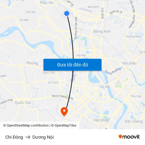 Chi Đông to Dương Nội map