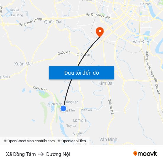 Xã Đồng Tâm to Dương Nội map