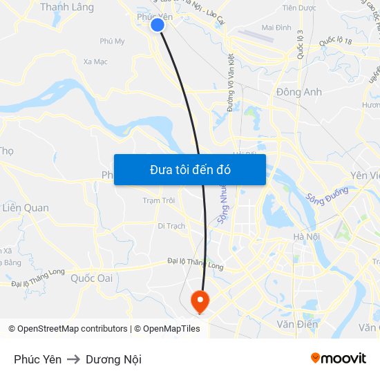 Phúc Yên to Dương Nội map