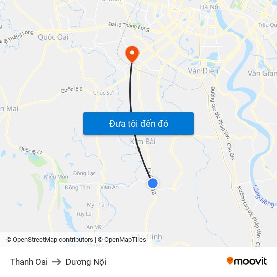 Thanh Oai to Dương Nội map