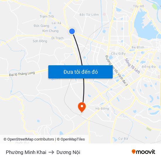 Phường Minh Khai to Dương Nội map