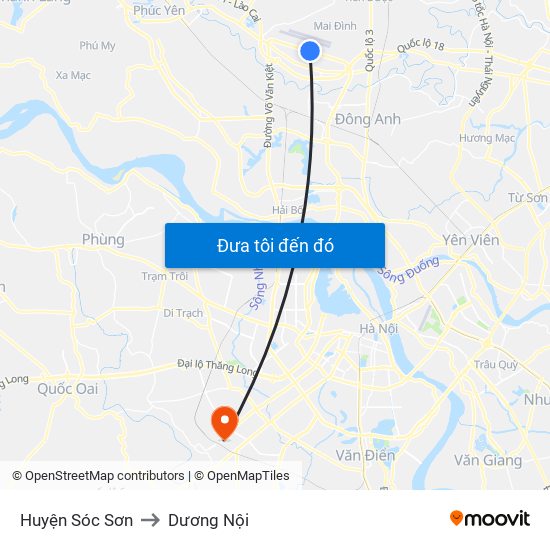 Huyện Sóc Sơn to Dương Nội map