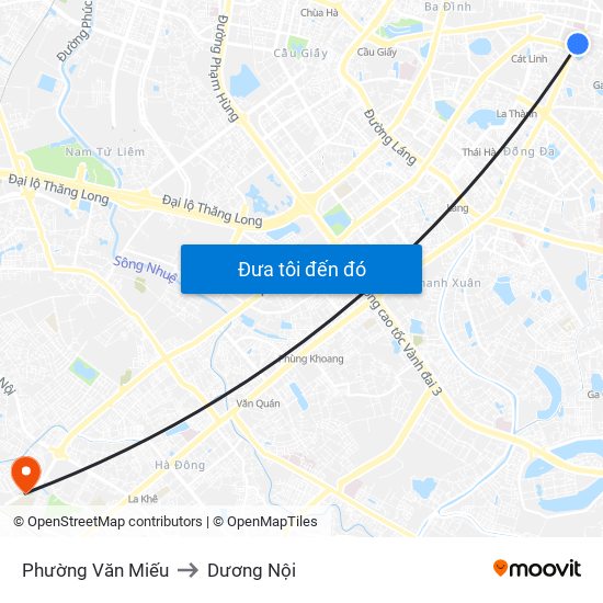 Phường Văn Miếu to Dương Nội map