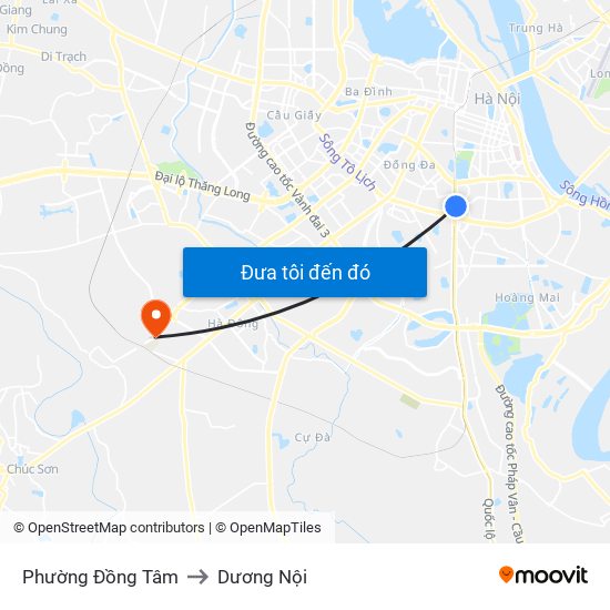 Phường Đồng Tâm to Dương Nội map