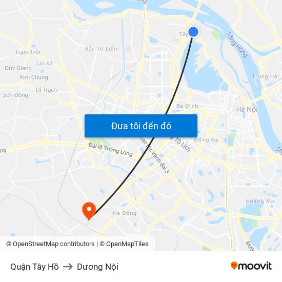 Quận Tây Hồ to Dương Nội map