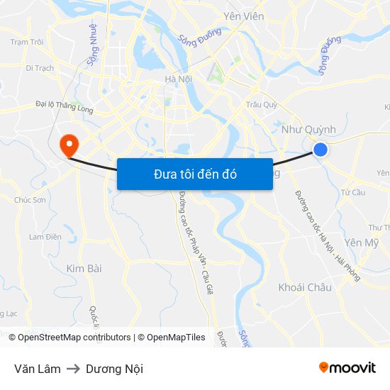 Văn Lâm to Dương Nội map