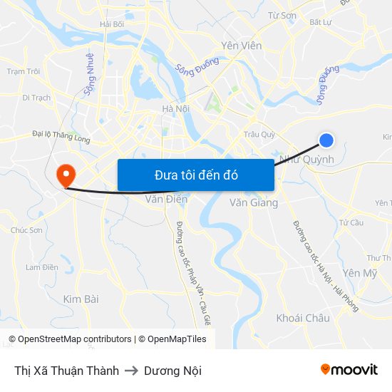 Thị Xã Thuận Thành to Dương Nội map