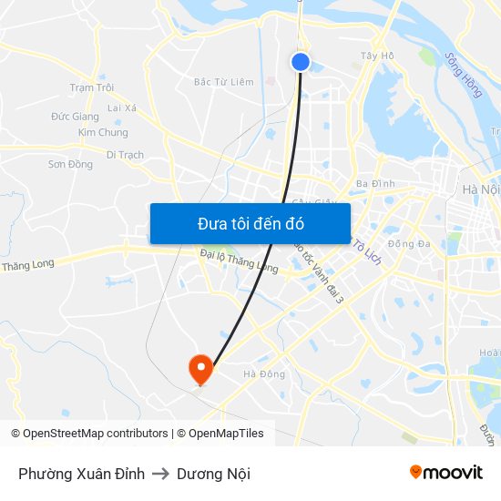 Phường Xuân Đỉnh to Dương Nội map