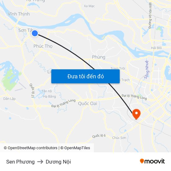 Sen Phương to Dương Nội map