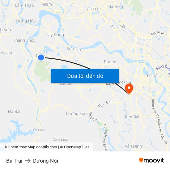 Ba Trại to Dương Nội map