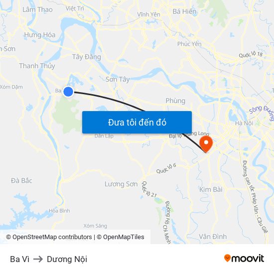 Ba Vì to Dương Nội map