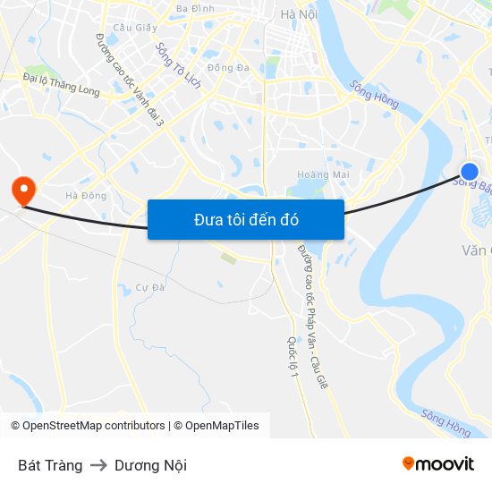 Bát Tràng to Dương Nội map