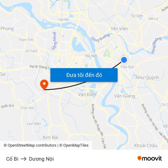 Cổ Bi to Dương Nội map