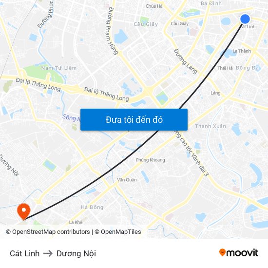 Cát Linh to Dương Nội map