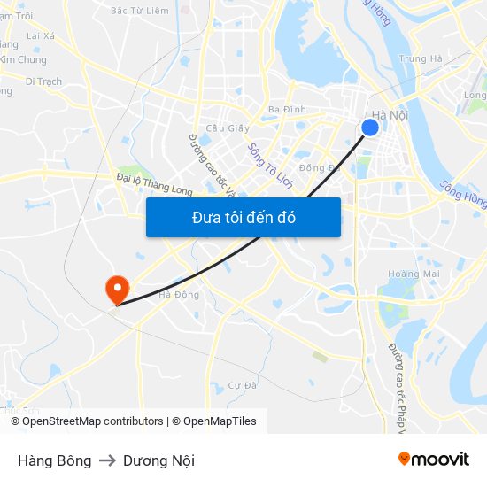 Hàng Bông to Dương Nội map