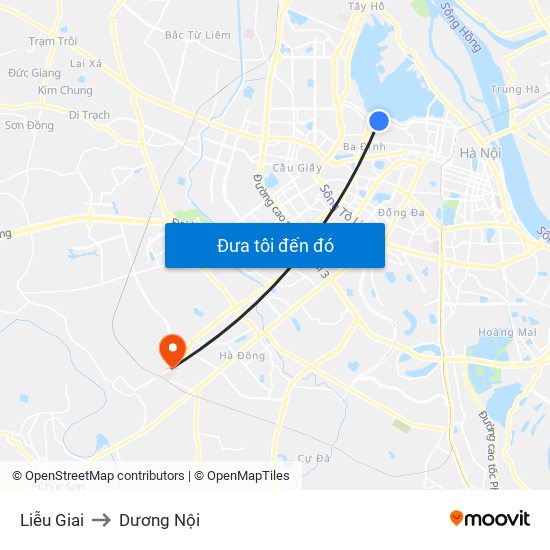 Liễu Giai to Dương Nội map