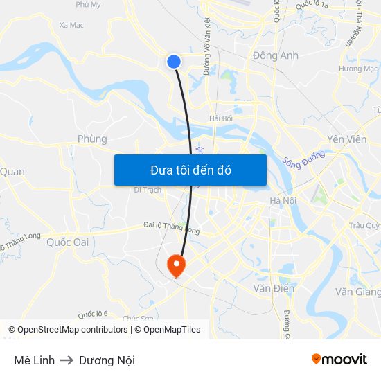 Mê Linh to Dương Nội map