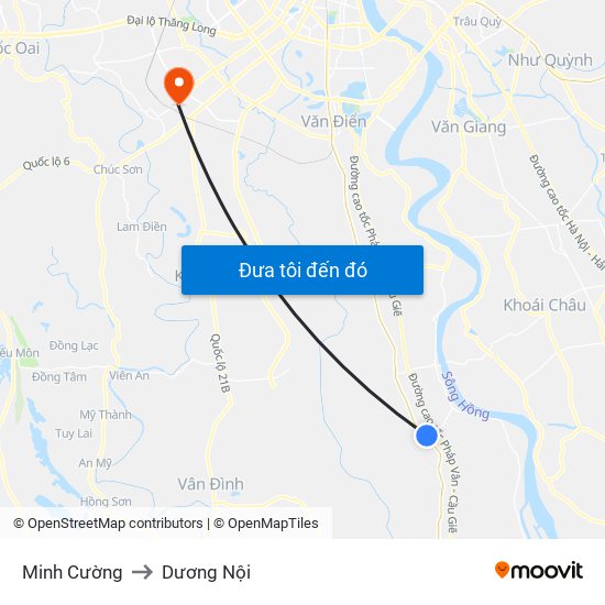 Minh Cường to Dương Nội map