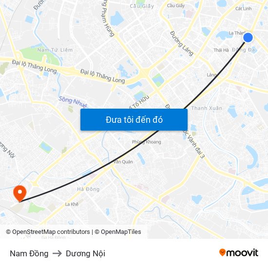 Nam Đồng to Dương Nội map