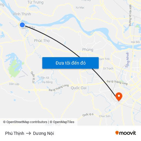 Phú Thịnh to Dương Nội map