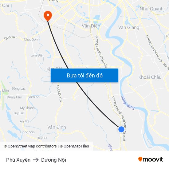 Phú Xuyên to Dương Nội map