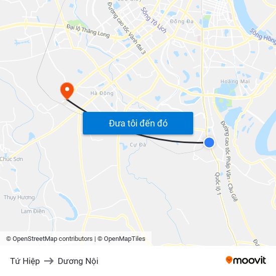 Tứ Hiệp to Dương Nội map