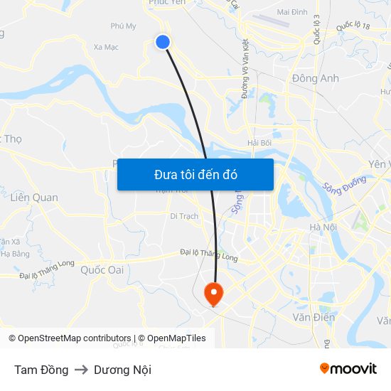 Tam Đồng to Dương Nội map