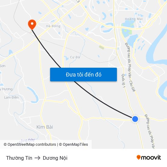 Thường Tín to Dương Nội map