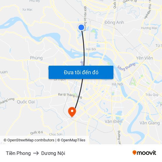 Tiền Phong to Dương Nội map