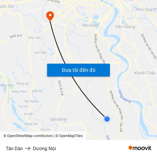 Tân Dân to Dương Nội map