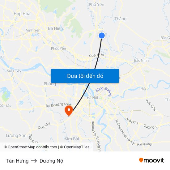Tân Hưng to Dương Nội map