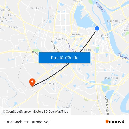 Trúc Bạch to Dương Nội map