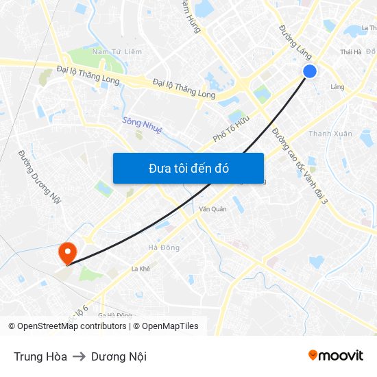 Trung Hòa to Dương Nội map