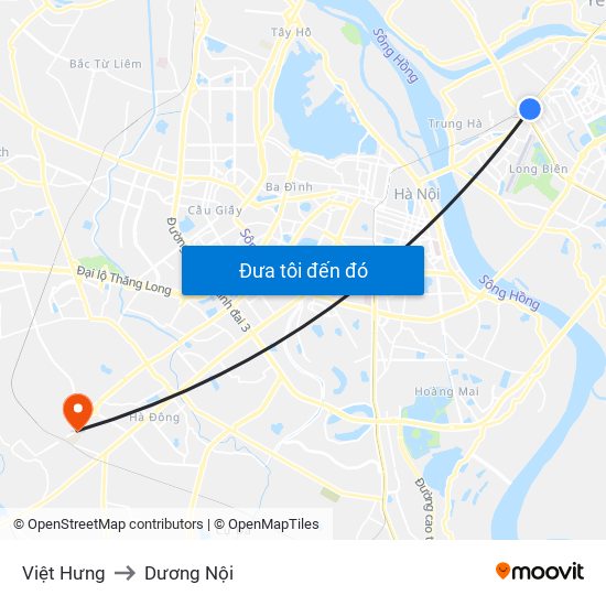 Việt Hưng to Dương Nội map
