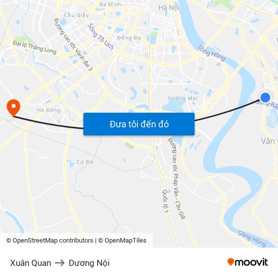 Xuân Quan to Dương Nội map