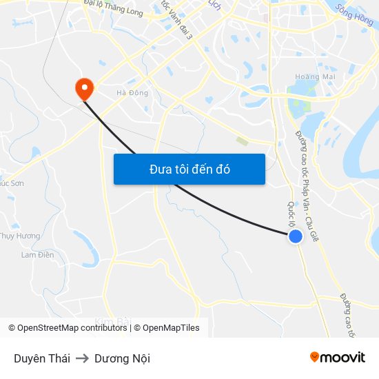 Duyên Thái to Dương Nội map