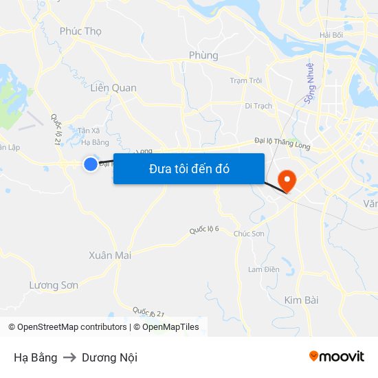 Hạ Bằng to Dương Nội map