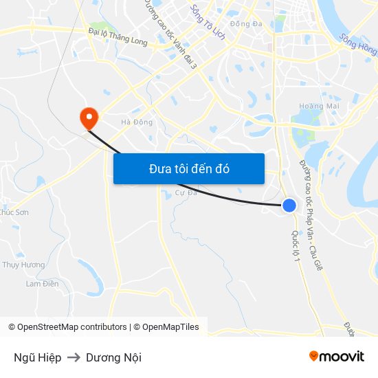 Ngũ Hiệp to Dương Nội map