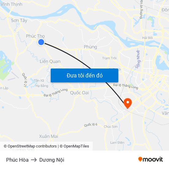 Phúc Hòa to Dương Nội map