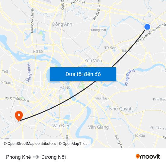 Phong Khê to Dương Nội map