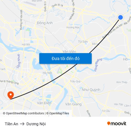 Tiền An to Dương Nội map