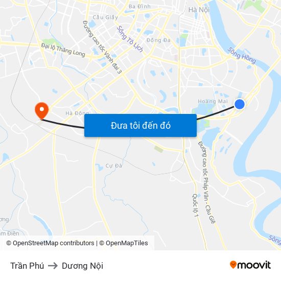 Trần Phú to Dương Nội map