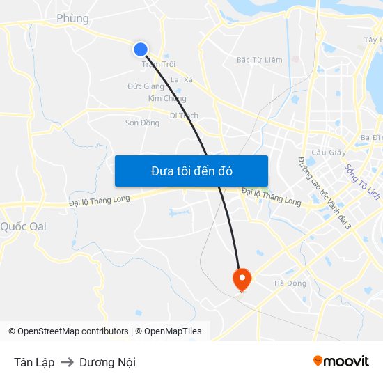 Tân Lập to Dương Nội map