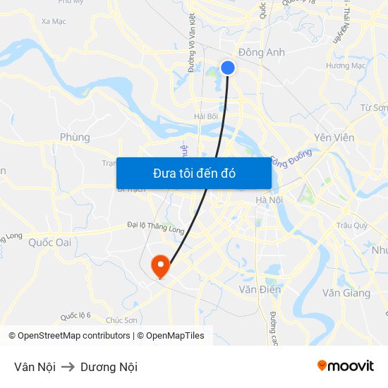 Vân Nội to Dương Nội map