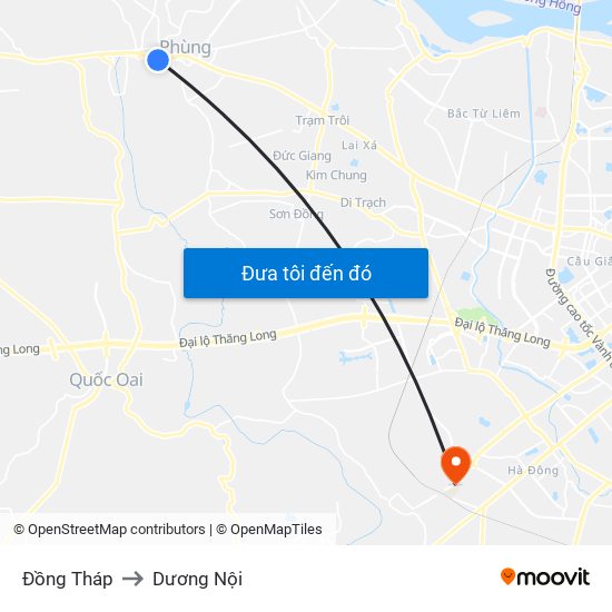 Đồng Tháp to Dương Nội map