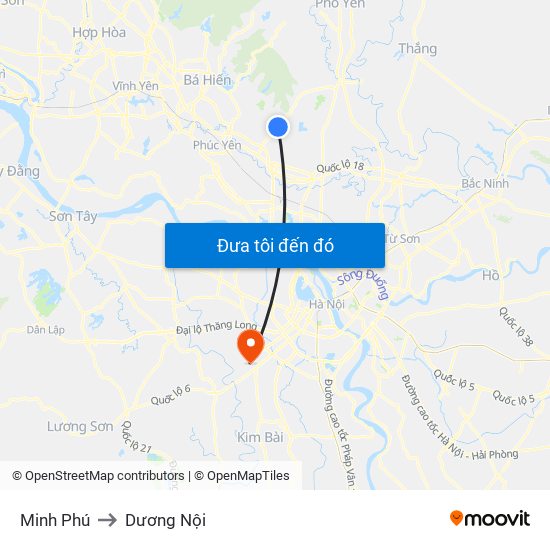 Minh Phú to Dương Nội map