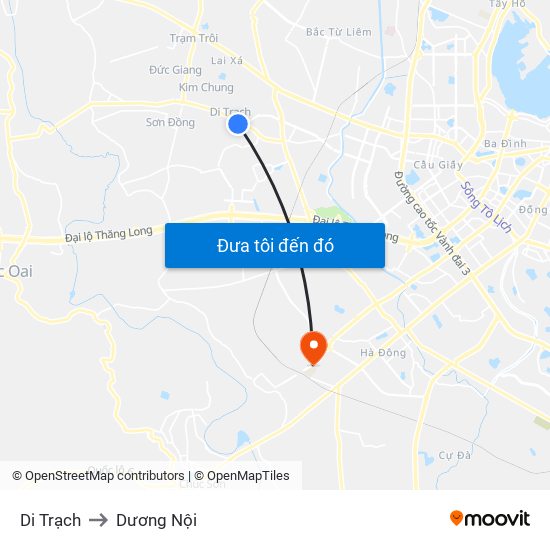 Di Trạch to Dương Nội map