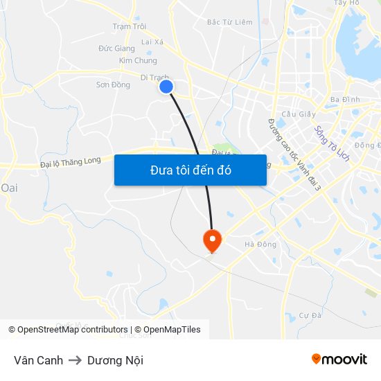 Vân Canh to Dương Nội map