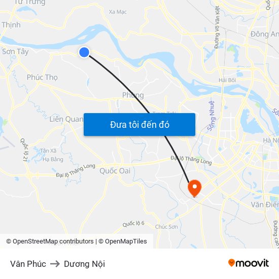 Vân Phúc to Dương Nội map